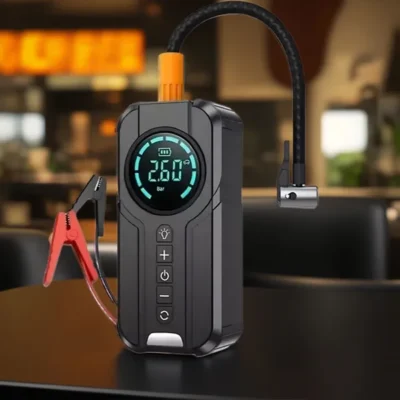 بطارية اشتراك سيارة مع ضاغط هواء لاسلكي وكابل اشتراك أحمر وأسود