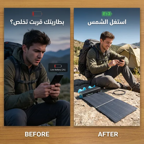 لوح شمسي قابل للطي مفرود تحت الشمس يشحن جوالاً عبر USB - صورة 5