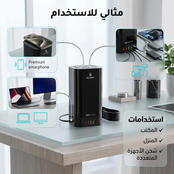 توصيلة كهرباء بشاحن لاسلكي و6 مخارج ومنافذ USB - صورة 4