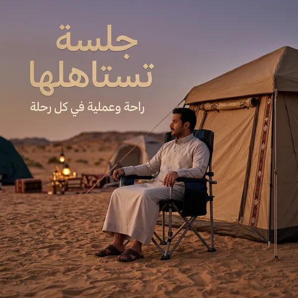كرسي كشتات قابل للطي باللون الأزرق والأسود مع حامل أكواب وجيب جانبي - صورة 4