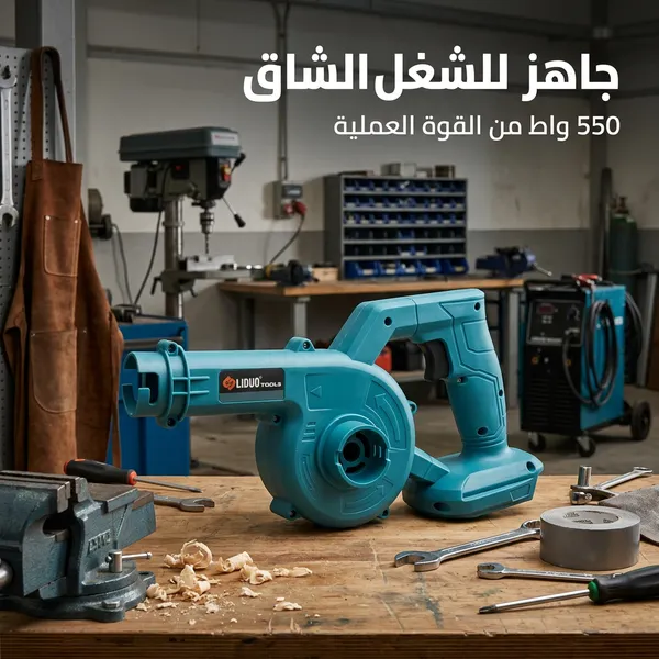 منفاخ هواء للغبار لاسلكي أزرق مع خرطوم شفط وكيس تجميع - صورة 5