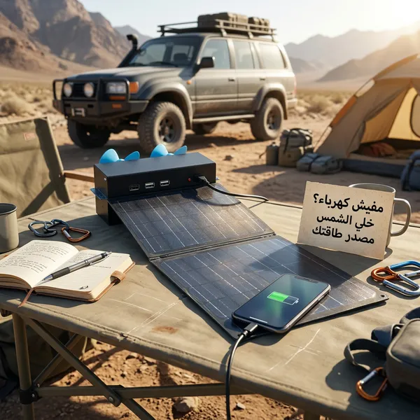 لوح شمسي قابل للطي مفرود تحت الشمس يشحن جوالاً عبر USB - صورة 6