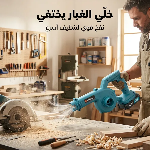 منفاخ هواء للغبار لاسلكي أزرق مع خرطوم شفط وكيس تجميع - صورة 7